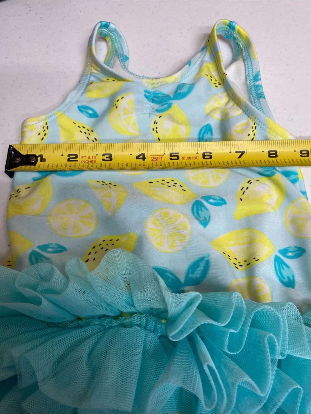 Lemon ruffle bathing suit girls 12-18 months blue yellow ballerina swimsuit